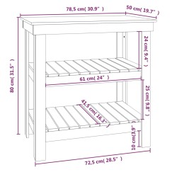 vidaXL Banco da Lavoro Bianco 78,5x50x80 cm in Legno Massello di Pino