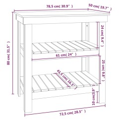 vidaXL Banco da Lavoro Miele 78,5x50x80 cm in Legno Massello di Pino