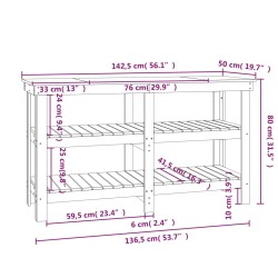 vidaXL Banco da Lavoro 142,5x50x80 cm in Legno Massello di Pino