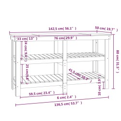 vidaXL Banco da Lavoro Nero 142,5x50x80 cm in Legno Massello di Pino