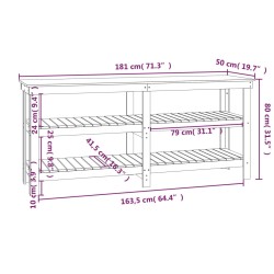 vidaXL Banco da Lavoro Bianco 181x50x80 cm in Legno Massello di Pino