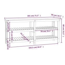 vidaXL Banco da Lavoro Nero 181x50x80 cm in Legno Massello di Pino