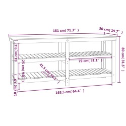 vidaXL Banco da Lavoro Miele 181x50x80 cm in Legno Massello di Pino