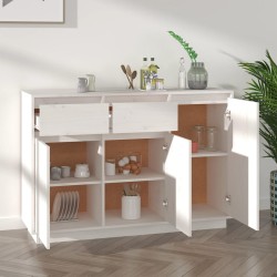   Credenza Bianca 110x34x75 cm in Legno Massello di Pino