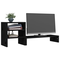 Supporto per Monitor Nero 81x20x30 in Legno Massello di Pino