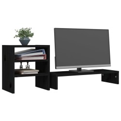 Supporto per Monitor Nero 81x20x30 in Legno Massello di Pino