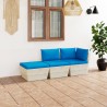 Set Divani da Giardino su Pallet 3 pz con Cuscini Legno Abete