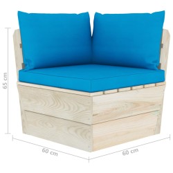 Set Divani da Giardino su Pallet 3 pz con Cuscini Legno Abete