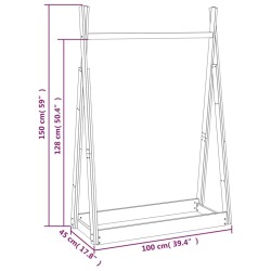 vidaXL Appendiabiti Nero 100x45x150 cm in Legno Massello di Pino