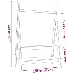 vidaXL Appendiabiti Nero 100x45,5x150 cm Legno Massello di Pino