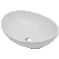   Lavello Bagno con Miscelatore in Ceramica Ovale Bianco