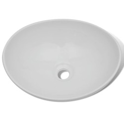   Lavello Bagno con Miscelatore in Ceramica Ovale Bianco