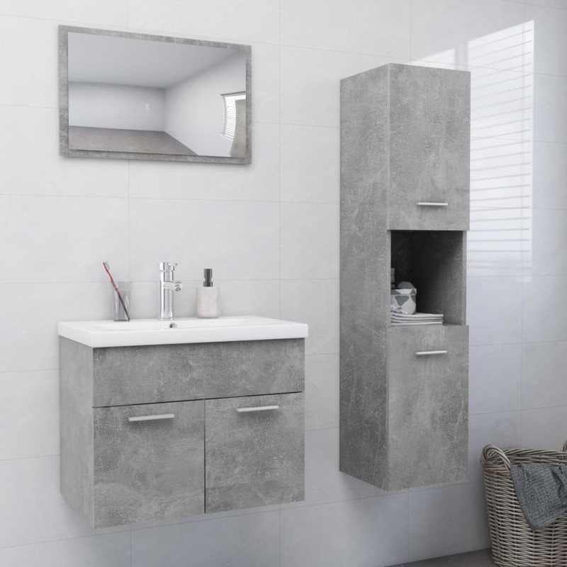 Set Mobili da Bagno Grigio Cemento in Truciolato