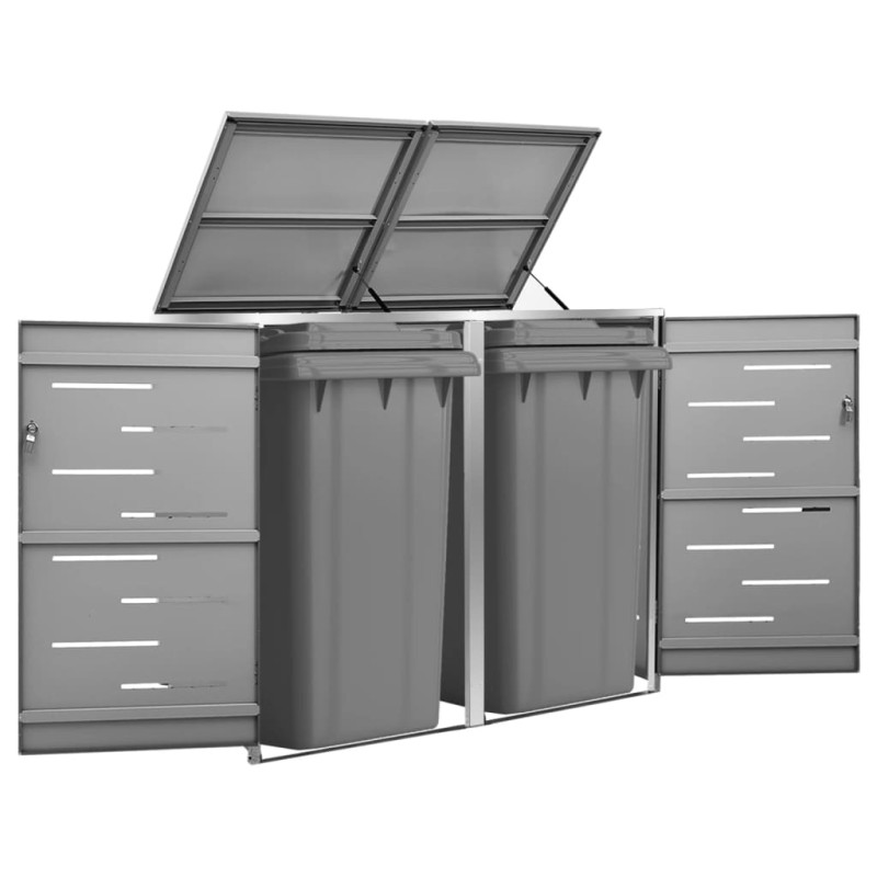 vidaXL Copri Bidoni Pattumiera Doppia 138x77,5x115,5 cm Acciaio Inox