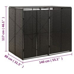 vidaXL Copribidone Doppio Nero 140x80x117 cm in Polyrattan