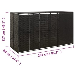 vidaXL Copribidone Triplo Nero 207x80x117 cm in Polyrattan