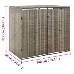 vidaXL Copribidone Doppio Grigio 140x80x117 cm in Polyrattan