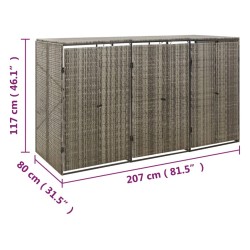 vidaXL Copribidone Triplo Grigio 207x80x117 cm in Polyrattan