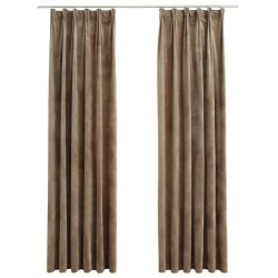   Tende Oscuranti con Ganci 2 pz Beige in Velluto 140x245 cm