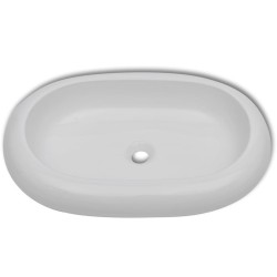   Lavello Bagno con Miscelatore in Ceramica Ovale Bianco