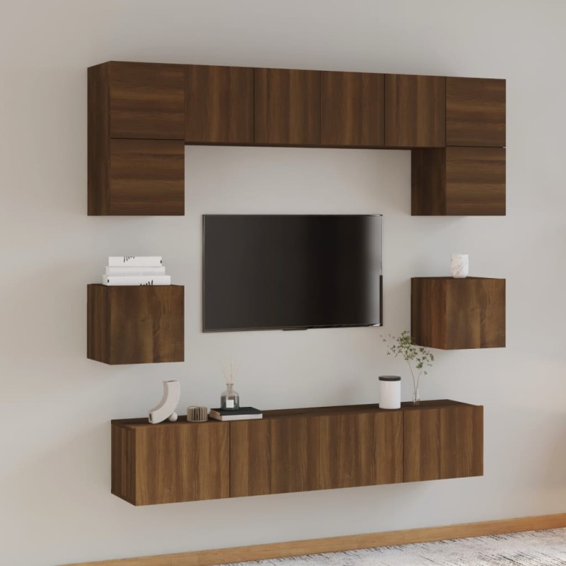 Set Mobili Porta TV 8pz Rovere Marrone in Legno Ingegnerizzato