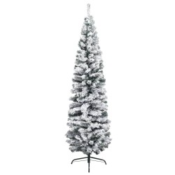 vidaXL Albero di Natale Artificiale Sottile con Neve Verde 180 cm PVC