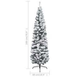 vidaXL Albero di Natale Artificiale Sottile con Neve Verde 180 cm PVC