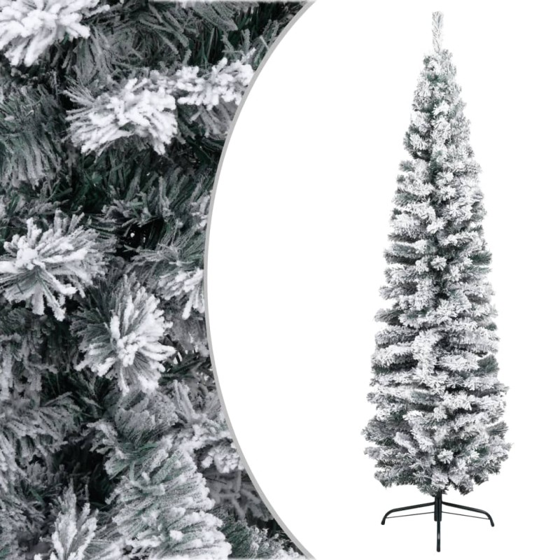 vidaXL Albero di Natale Artificiale Sottile con Neve Verde 240 cm PVC