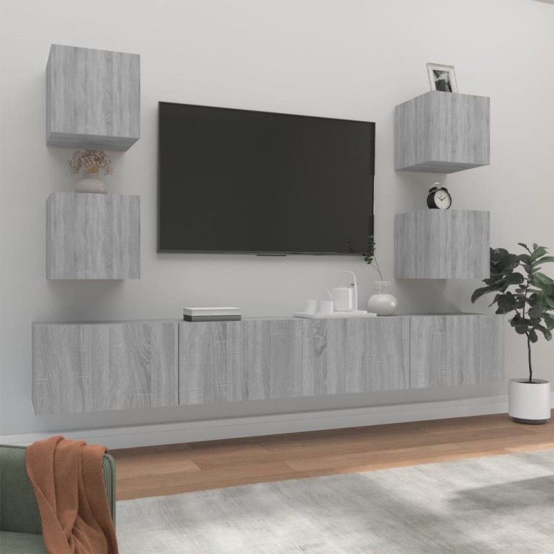 Set di Mobili Porta TV 6 pz Grigio Sonoma in Legno Ingegnerizzato