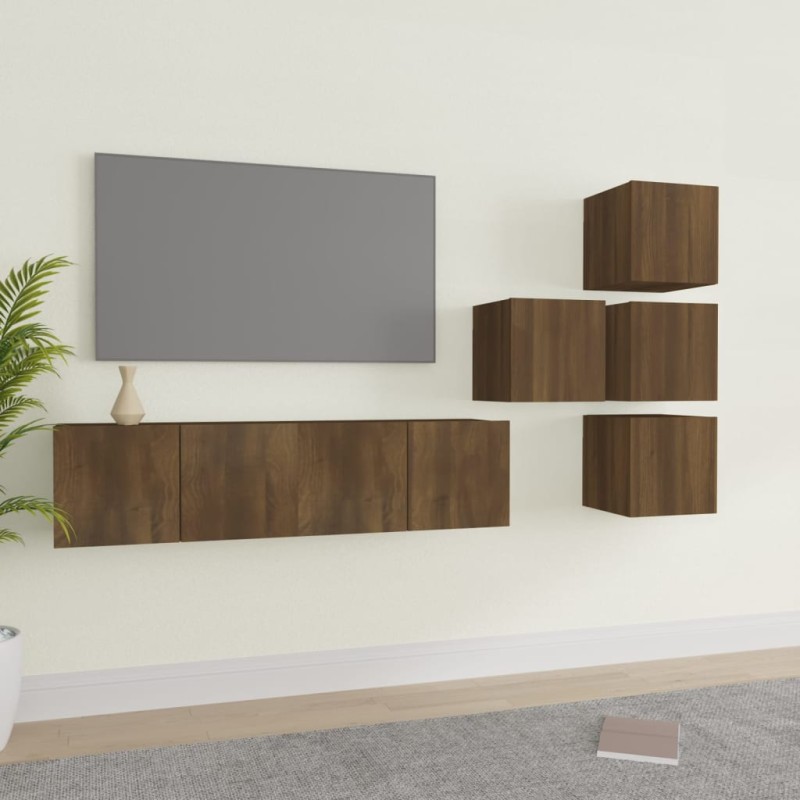 Set Mobili Porta TV 6 pz Rovere Marrone in Legno Ingegnerizzato