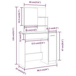 vidaXL Toeletta con Specchio Nero 86,5x35x136 cm