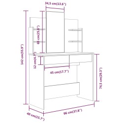 vidaXL Toeletta con Specchio Nero 96x40x142 cm