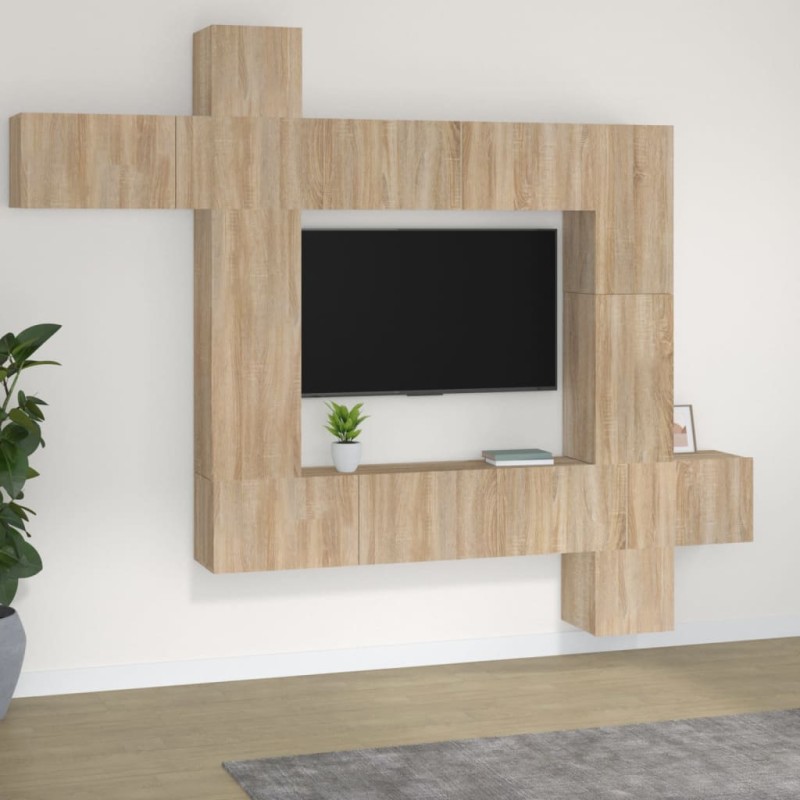   Set Mobili Porta TV 9 pz Rovere Sonoma in Legno Ingegnerizzato