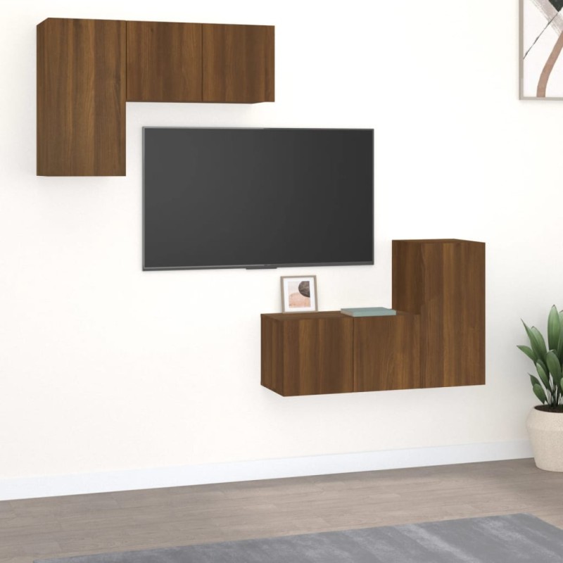 Set Mobili Porta TV 4 pz Rovere Marrone in Legno Ingegnerizzato