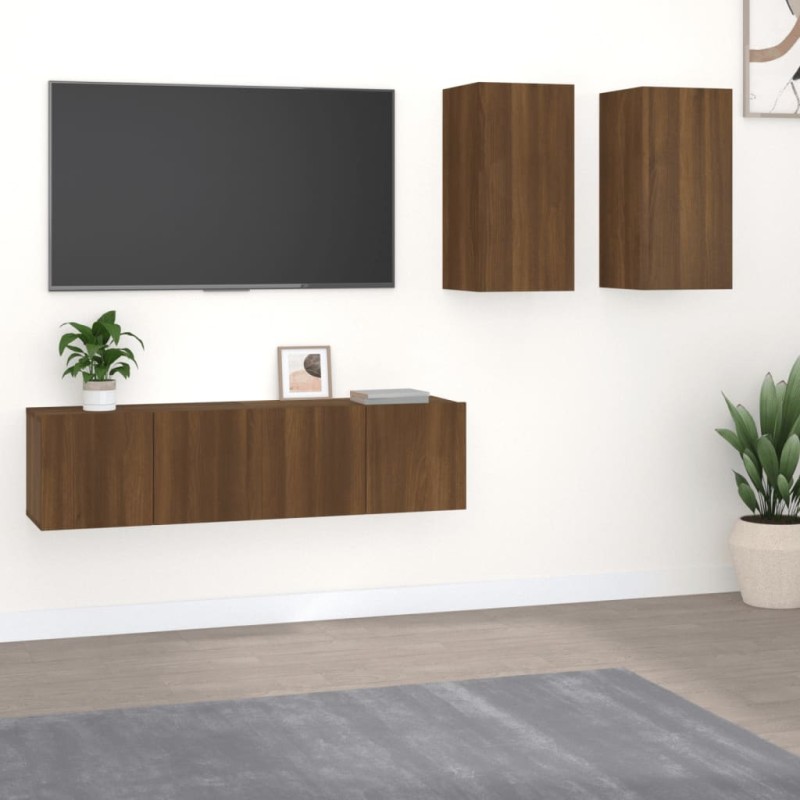 Set Mobili Porta TV 4 pz Rovere Marrone in Legno Ingegnerizzato