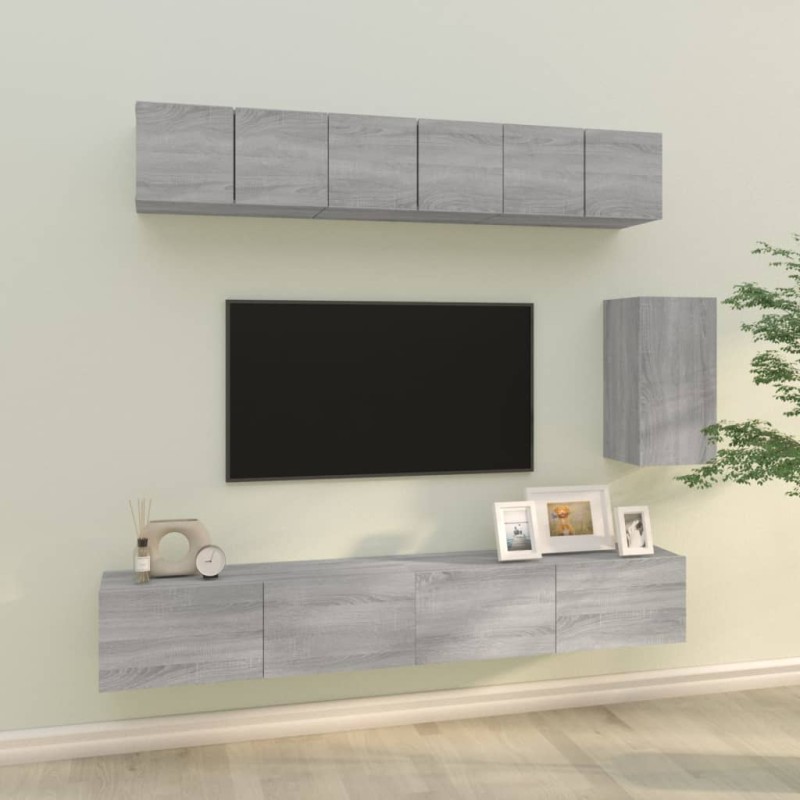 Set di Mobili Porta TV 6 pz Grigio Sonoma in Legno Ingegnerizzato