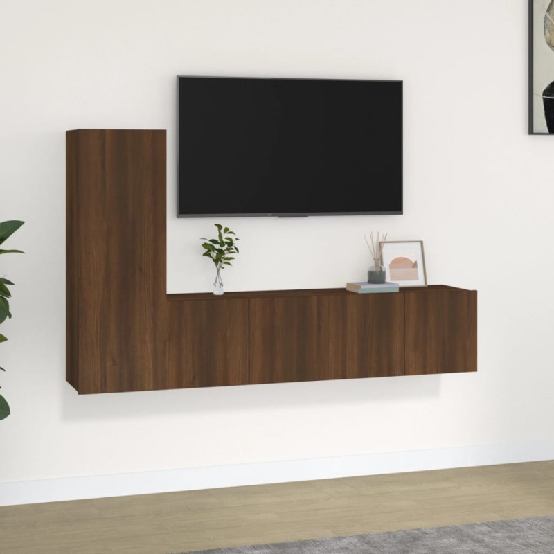 Set Mobili Porta TV 3 pz Rovere Marrone in Legno Ingegnerizzato