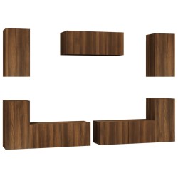 Set Mobili Porta TV 7 pz Rovere Marrone in Legno Ingegnerizzato