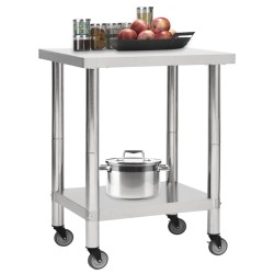 vidaXL Tavolo da Lavoro Cucina con Ruote 80x45x85 cm in Acciaio Inox