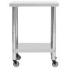 vidaXL Tavolo da Lavoro Cucina con Ruote 80x45x85 cm in Acciaio Inox