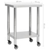 vidaXL Tavolo da Lavoro Cucina con Ruote 80x45x85 cm in Acciaio Inox