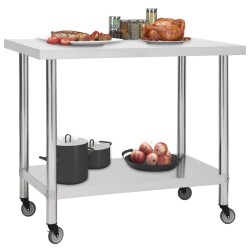 vidaXL Tavolo da Lavoro Cucina con Ruote 80x60x85 cm in Acciaio Inox