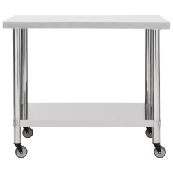 vidaXL Tavolo da Lavoro Cucina con Ruote 80x60x85 cm in Acciaio Inox