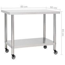 vidaXL Tavolo da Lavoro Cucina con Ruote 80x60x85 cm in Acciaio Inox