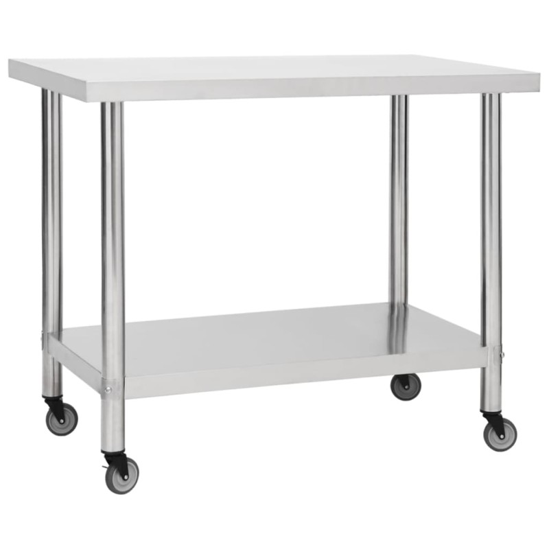 vidaXL Tavolo da Lavoro Cucina con Ruote 100x30x85 cm in Acciaio Inox