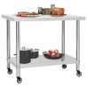 vidaXL Tavolo da Lavoro Cucina con Ruote 100x30x85 cm in Acciaio Inox