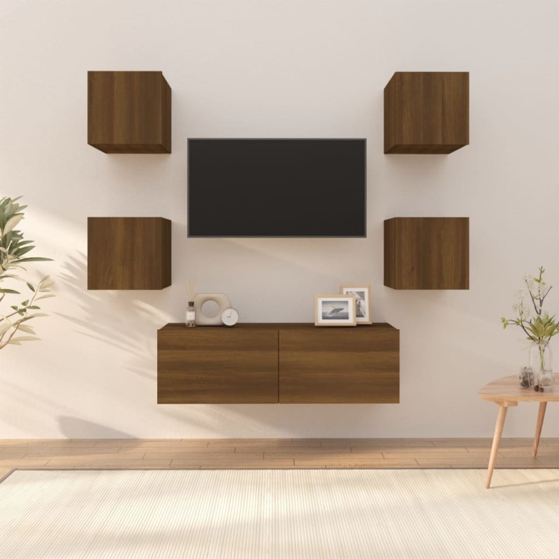   Set di Mobili TV a Parete Rovere Marrone in Legno Ingegnerizzato