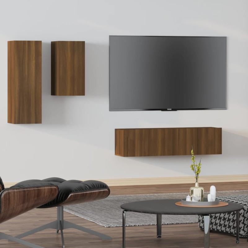 Set Mobili Porta TV 4 pz Rovere Marrone in Legno Ingegnerizzato