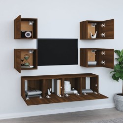 Set Mobili Porta TV 6 pz Rovere Marrone in Legno Ingegnerizzato