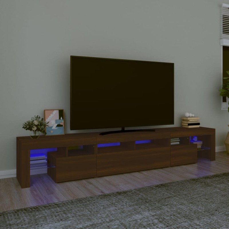 Mobile Porta TV con Luci LED Rovere Marrone 230x36,5x40 cm